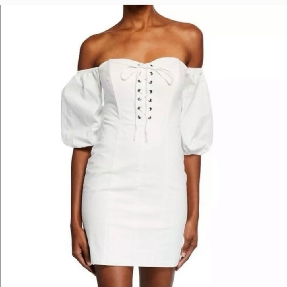 Astr Strapless White Dress with Lace-Up Front